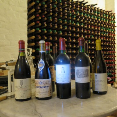 Whenever we have a dinner with more than 2-3 people I always place a few likely bottles upright the day before, so that any sediment (which can also appear, sometimes, in older whites) can fall out. This process, I feel, anyway helps any wine that’s been lying down for a few years to settle. I uncorked  most but not all of the bottles in the picture (the Musigny was held back for another meal, while the 1985 Ducru Beaucaillou (background), earned a reprieve, as it would clearly benefit from  a few more years' storage). The white wines - not covered in David's article - were:     1998 Taittinger Comtes de Champagne, 2005 Corton Charlemagne (Bonneau du Martray), and (with dessert) 2001 Gewurztraminer Selection de Grains Nobles (Trimbach). 